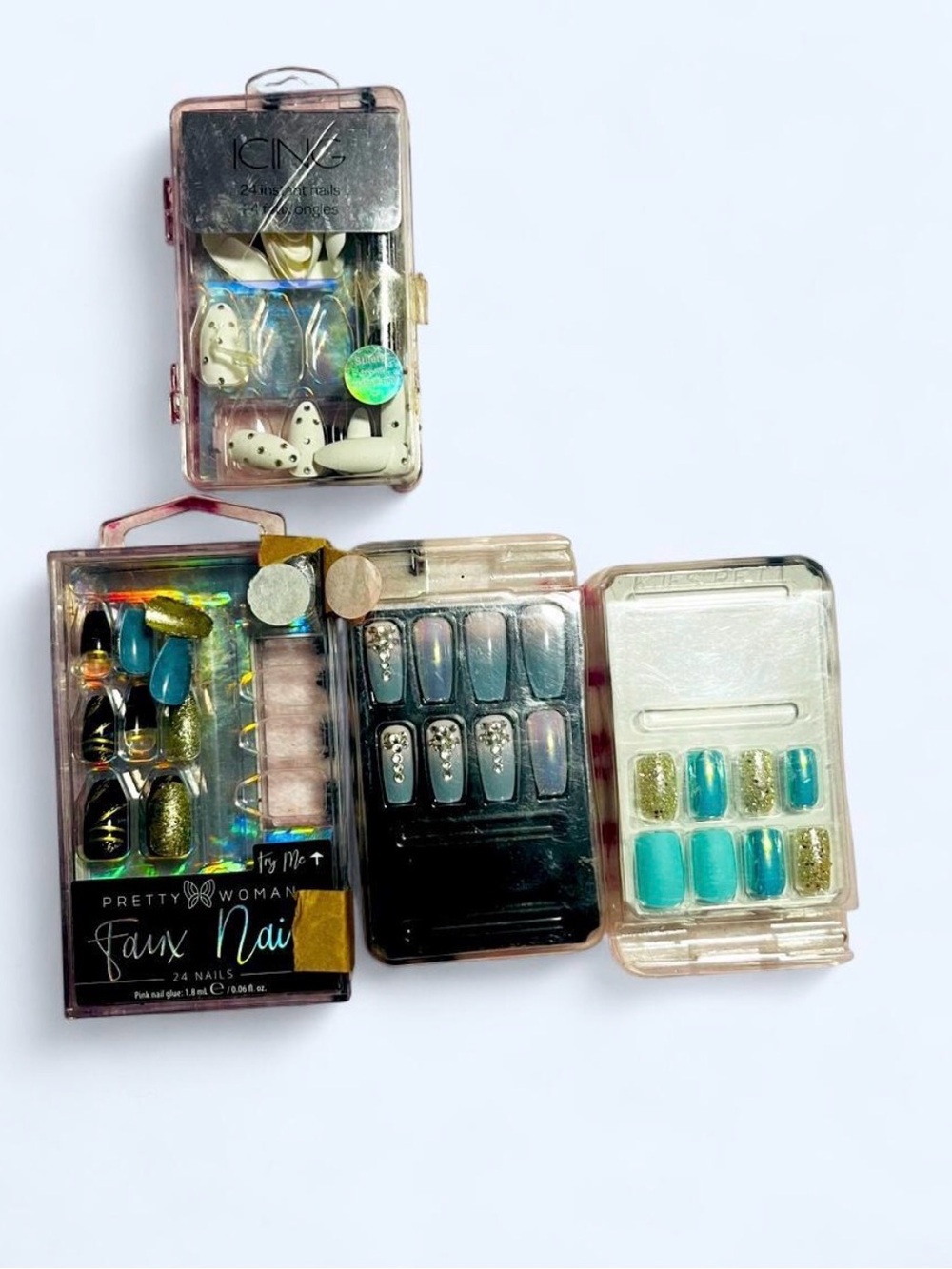 Faux Nail Set - Blue & Gold Press-On Nails